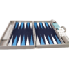 Georgia Beige - Luxury Backgammon Set, Tournament Size , Blue and White leather Checker with Metal Rings. Including checkers, Doubling Cube, 4 Precision Dice, 2 Cups - Image 6