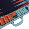 Georgia Sky Blue – Luxury Backgammon Set, Tournament Size , Blue and Orange leather Checker with Metal Rings. Including Checkers, Doubling Cube, 4 Precision Dice, 2 Cups - Image 3